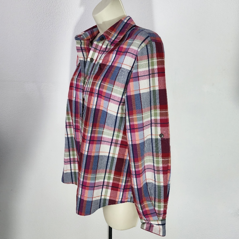 Alfred Dunner Shirt Plaid Cotton Blend Button Up Red Size 10 - Picture 3 of 15